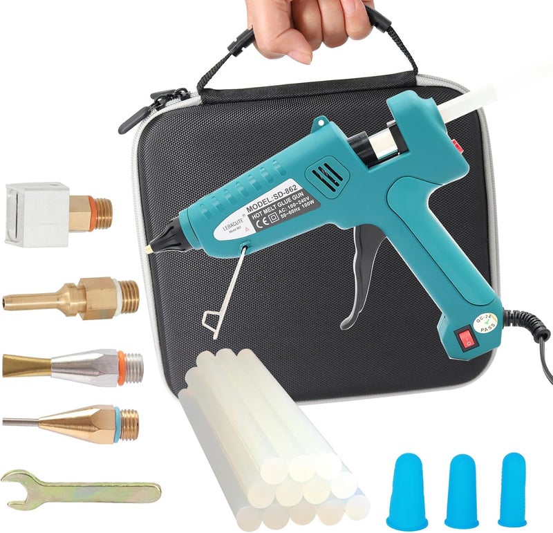 LEBACUTE Professional Hot Glue Gun Kit with Case, Full Size Hot Glue Guns Luxury Set with 4Pcs Different Interchangeable Copper Nozzle Set and Glue gun Sticks 12Pcs - Image 1